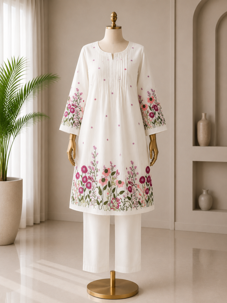 Mul Chanderi Embroidery Suit