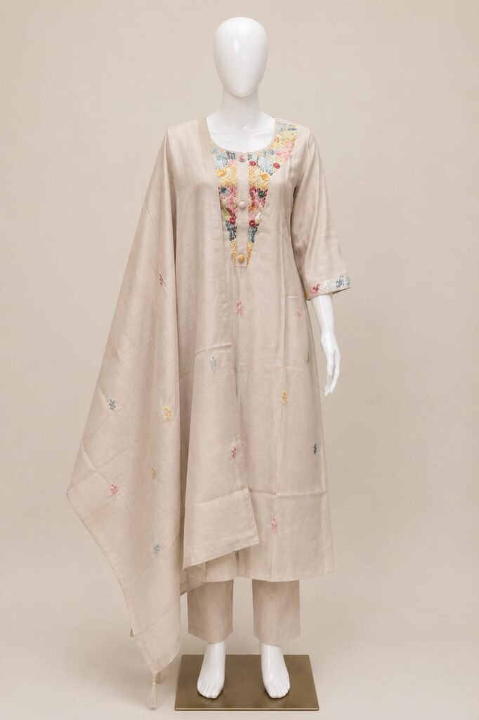 Mul Chanderi Embroidery Suit